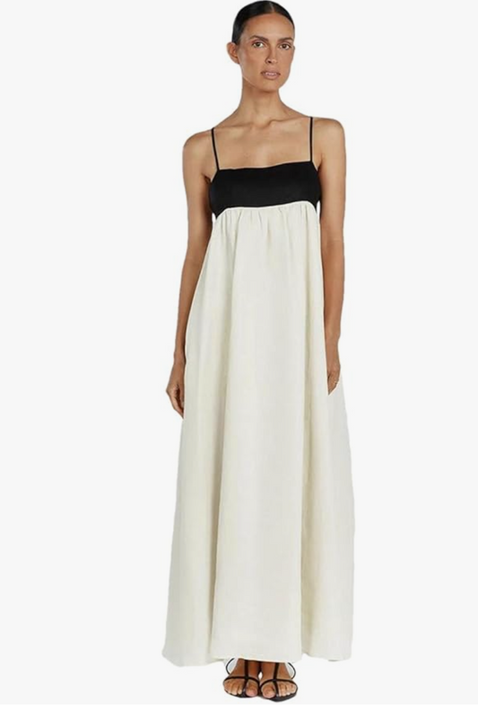 Cécile – Robe Longue Bicolore à Bretelles Fines