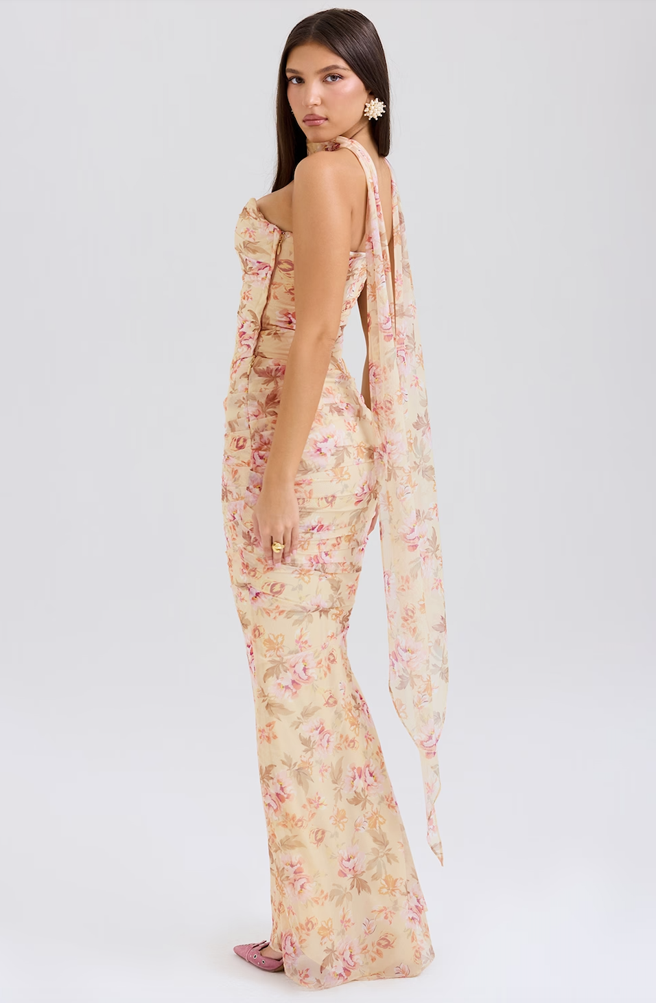 Aurélia – Robe Longue Fleurie Drapée