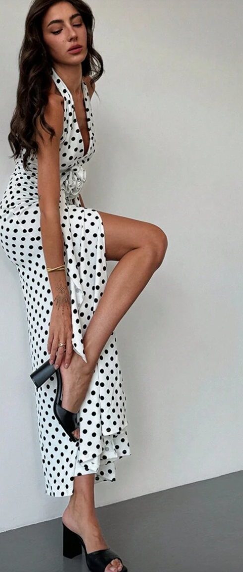 Marylin – Robe Blanche à Pois