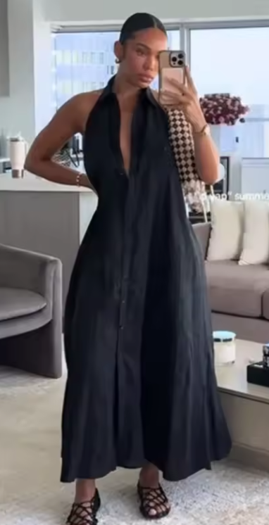 Inès – Robe chemise noire