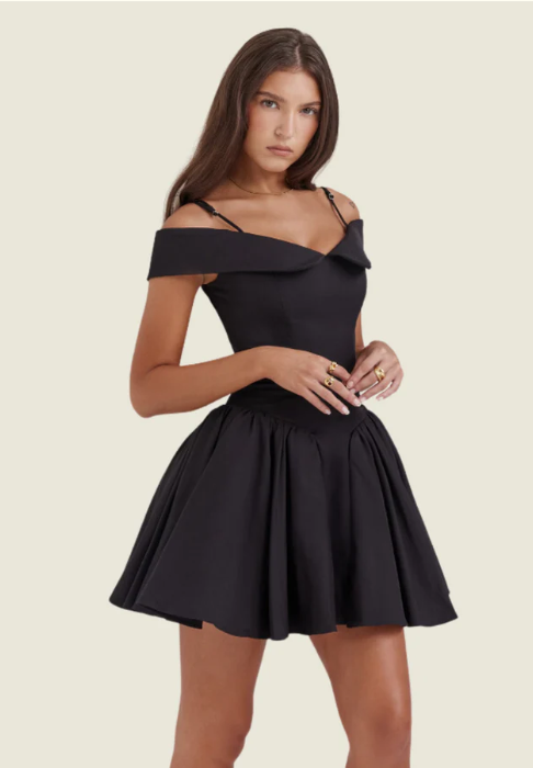 Adèle - Robe Courte à Col Contrasté