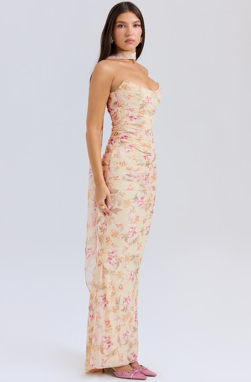 Aurélia – Robe Longue Fleurie Drapée
