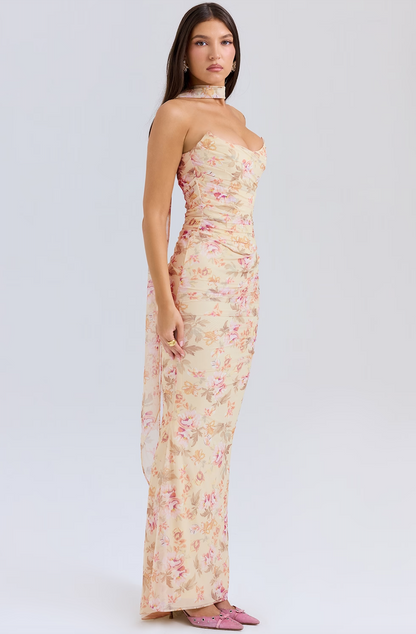 Aurélia – Robe Longue Fleurie Drapée