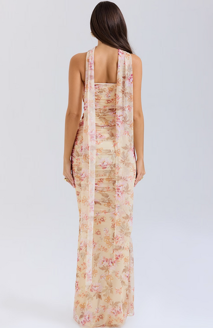 Aurélia – Robe Longue Fleurie Drapée