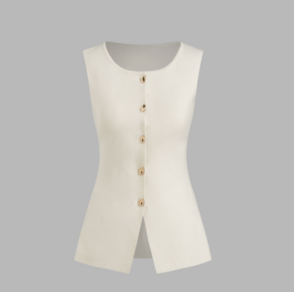 Léa – Gilet à Boutons Dorés
