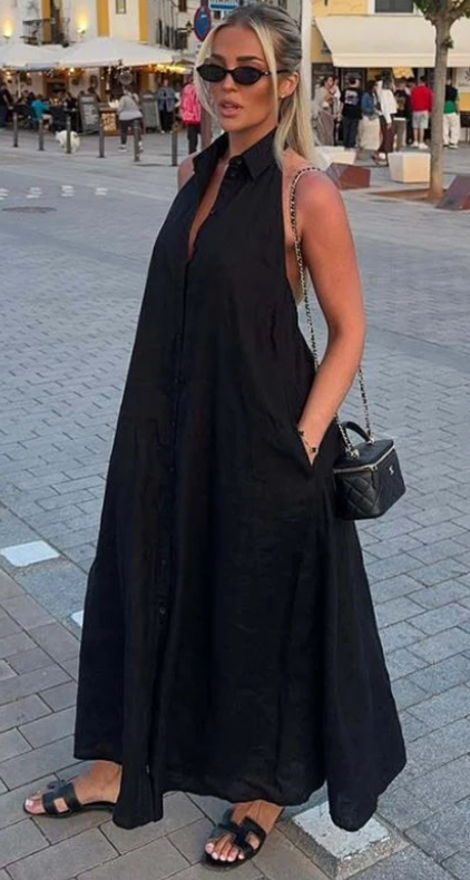 Inès – Robe chemise noire