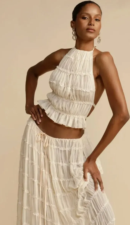 Cléa - Ensemble Top et Jupe longue en Dentelle