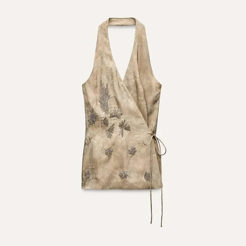 Clémence – Ensemble Champagne Brodé Croisé