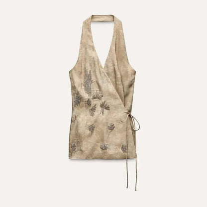 Clémence – Ensemble Champagne Brodé Croisé